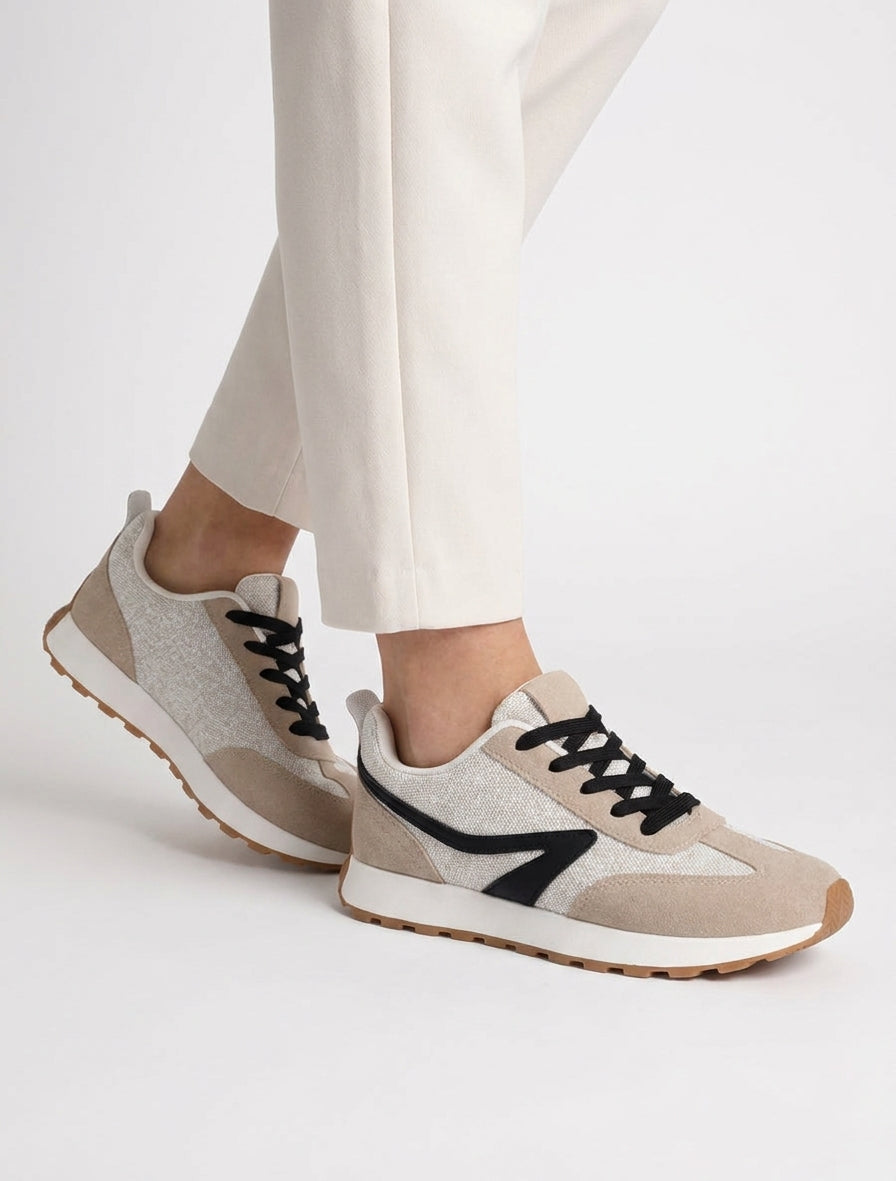 Sneakers semelle crantée et lacets - Taupe