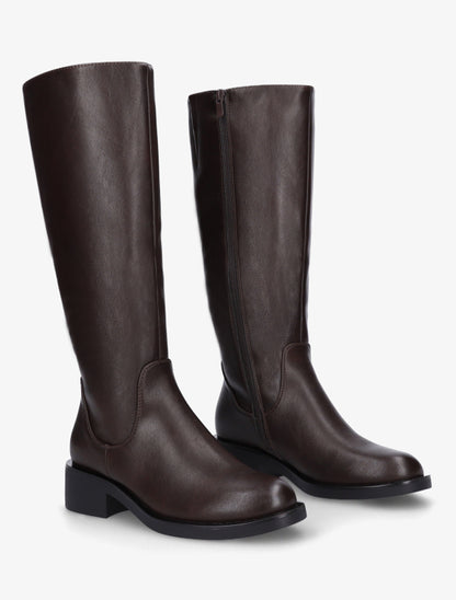 Bottes plates basiques en simili - Marron - 4