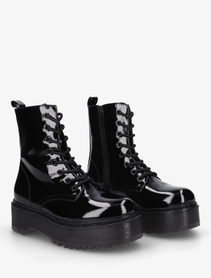 Bottines montantes vernies à lacets - Noir - 4