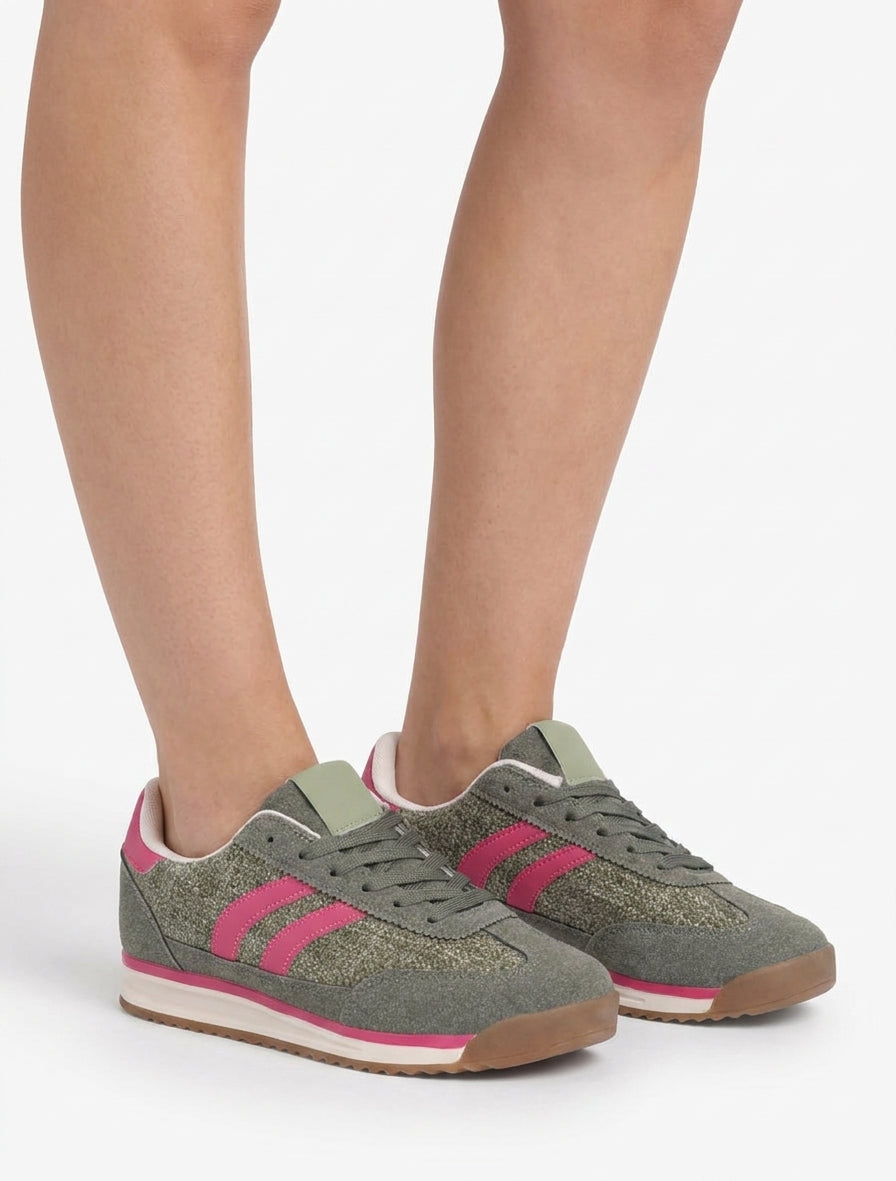 Sneakers effet tweed semelle plate - Kaki