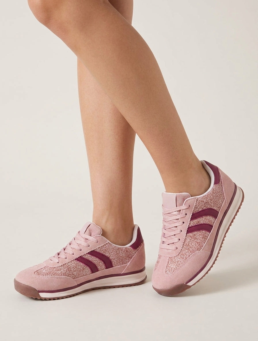 Sneakers effet tweed semelle plate - Rose