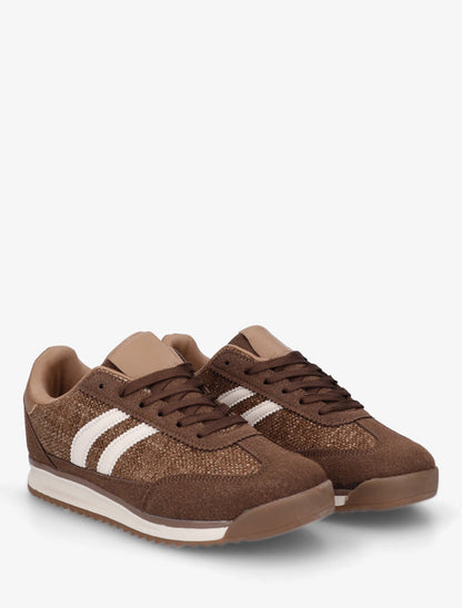 Sneakers en tissu effet tweed - Marron - 4