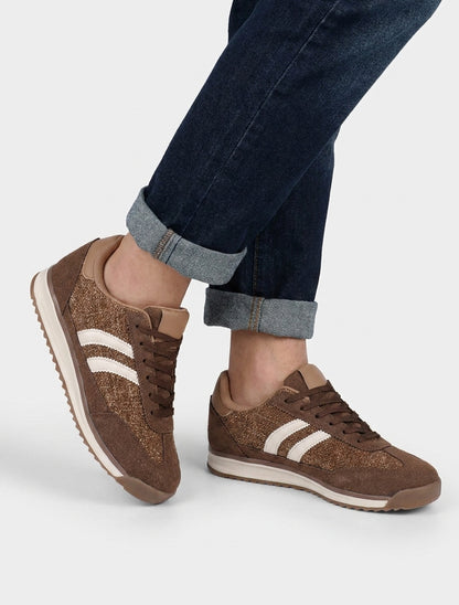 Sneakers effet tweed semelle plate - Marron