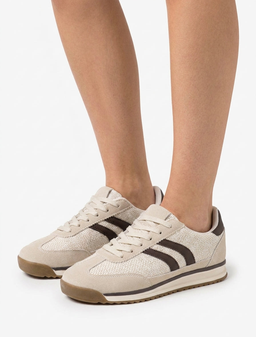 Sneakers semelle plate effet tweed - Beige