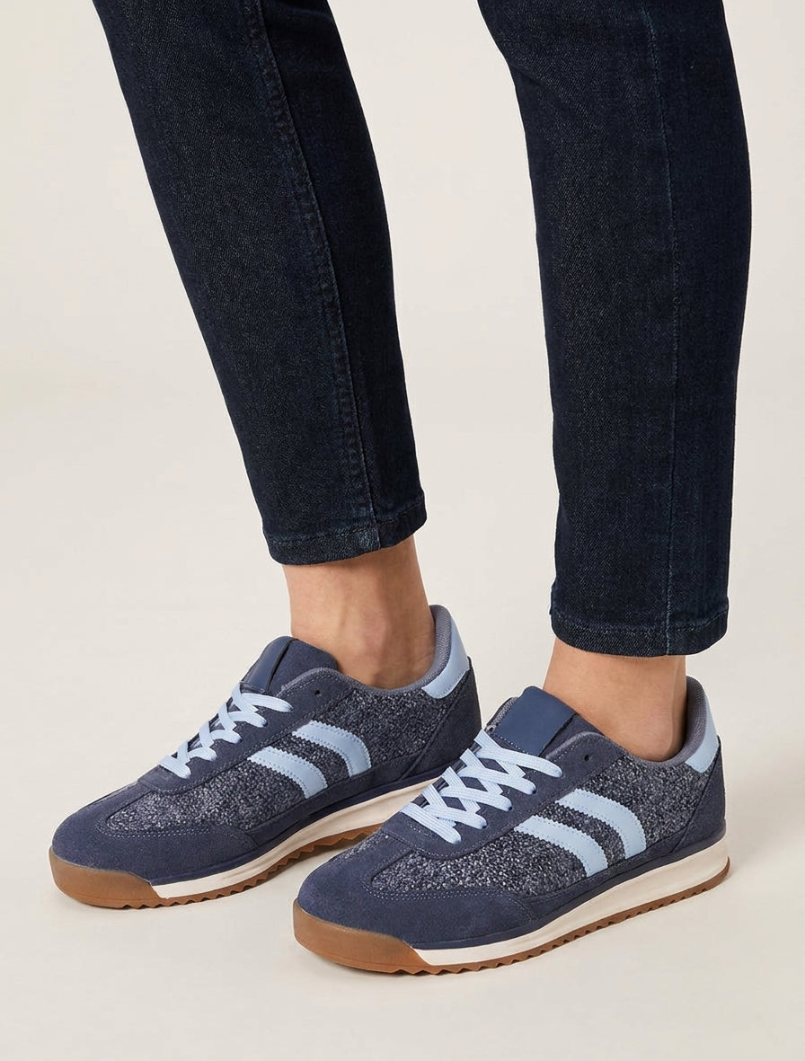 Sneakers semelle plate tweed - Bleu