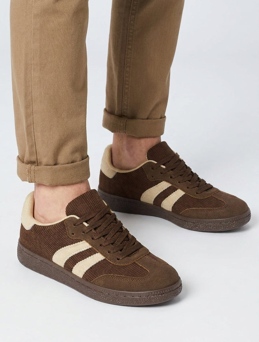 Sneakers semelle plate contrastée - Marron