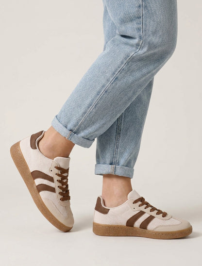 Sneakers semelle plate tissu côtelé - Beige