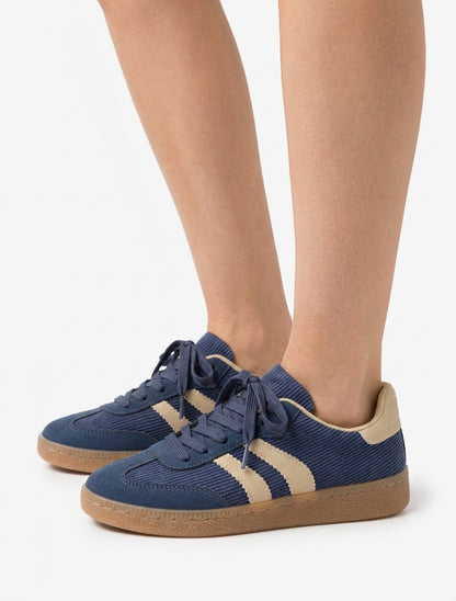 Sneakers en tissu côtelé à bouts nubuck - Bleu