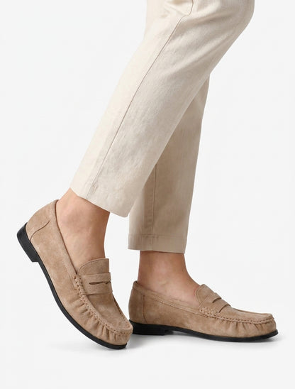 Mocassins en suédine bouts froncés - Taupe