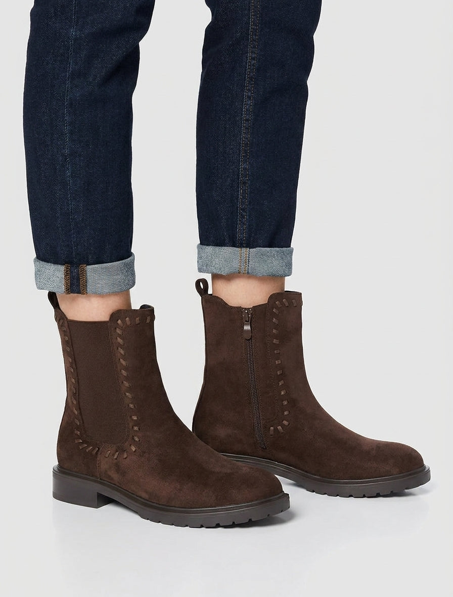 Bottines suédine talon bloc - Chocolat