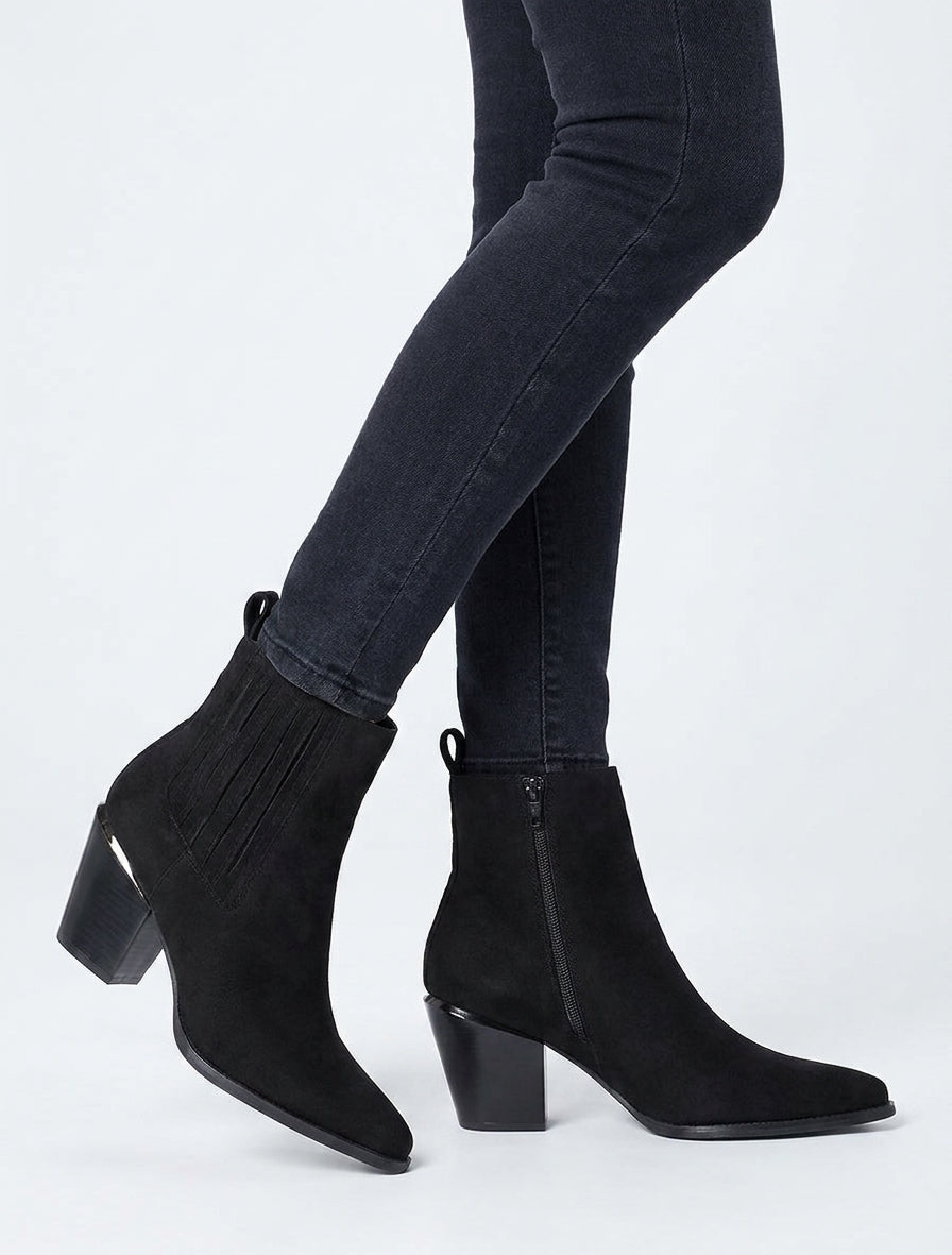 Bottines en suédine talon bottier - Noir