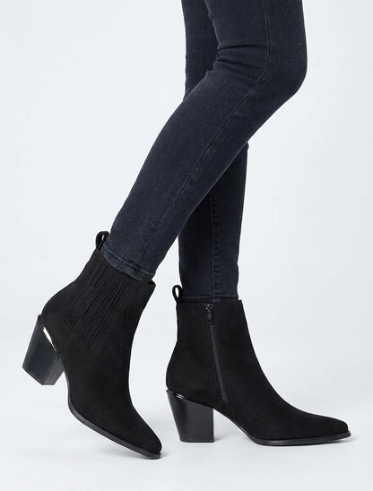 Bottines en suédine talon bottier - Noir