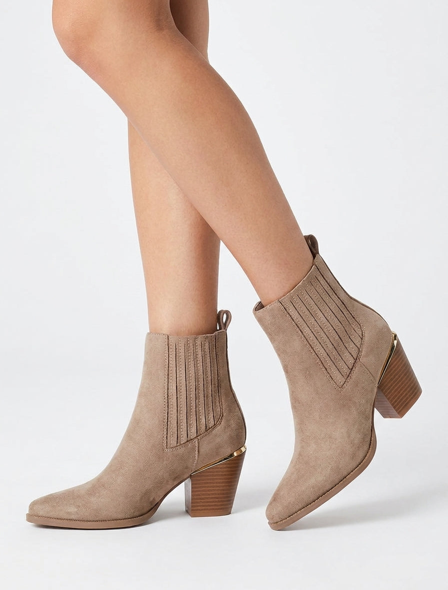 Bottines santiags talon bottier - Taupe