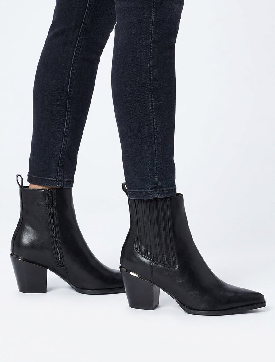 Bottines santiags empiècement métal - Noir