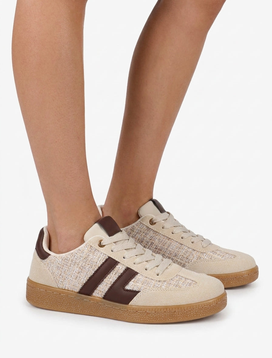 Baskets tweed à empiècements nubuck - Beige