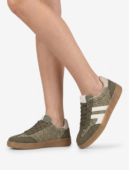 Baskets tweed semelle plate - Kaki