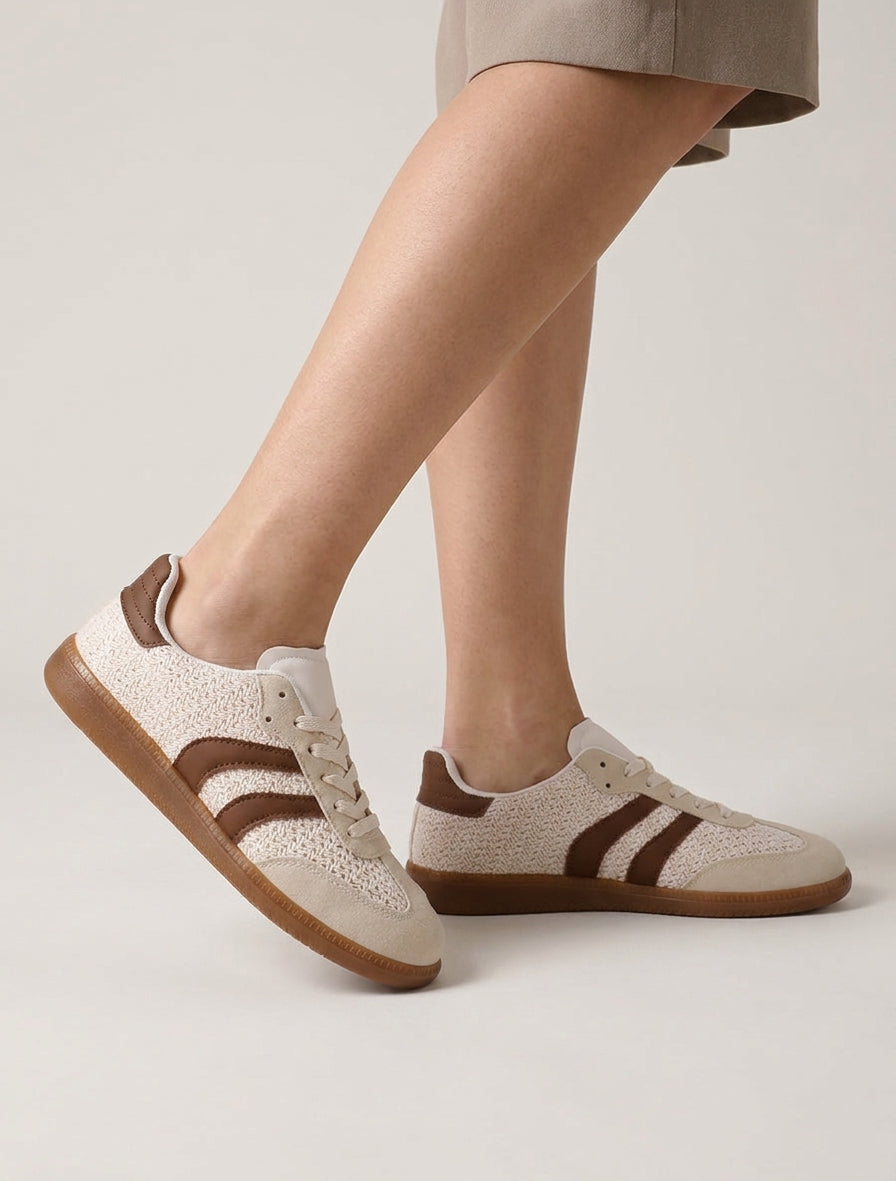 Sneakers en maille à semelle plate - Beige