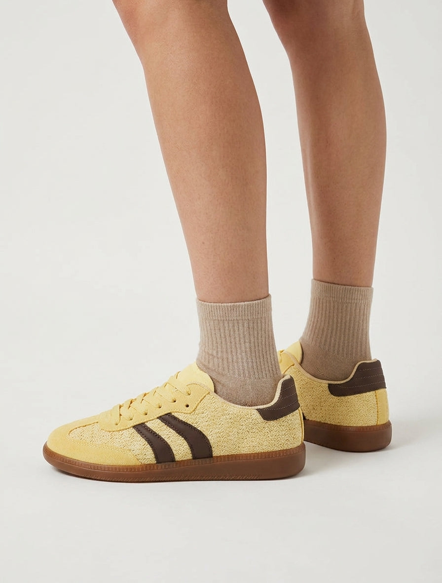 Sneakers en maille à semelle plate - Jaune