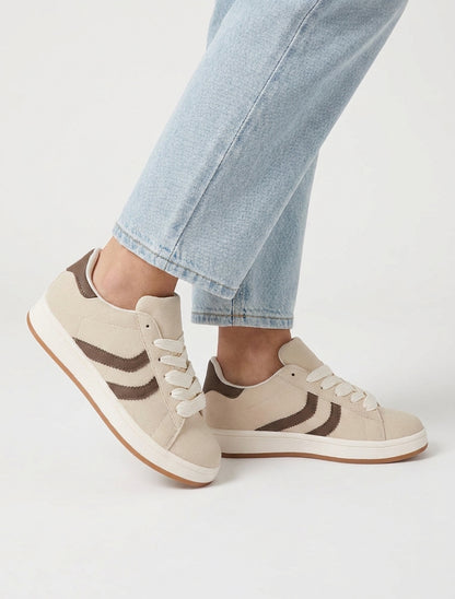 Baskets effet nubuck à lacets - Beige