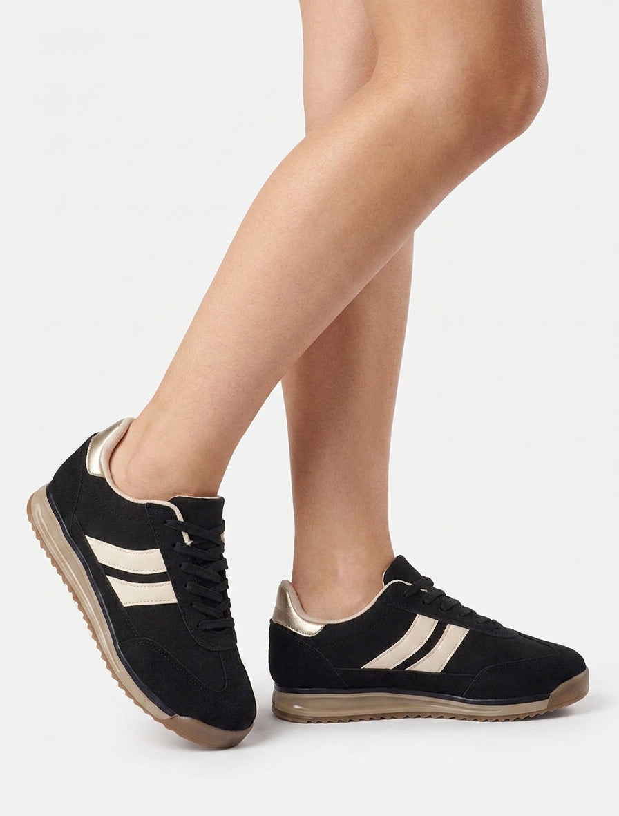 Sneakers en suédine à bandes contrastantes - Noir