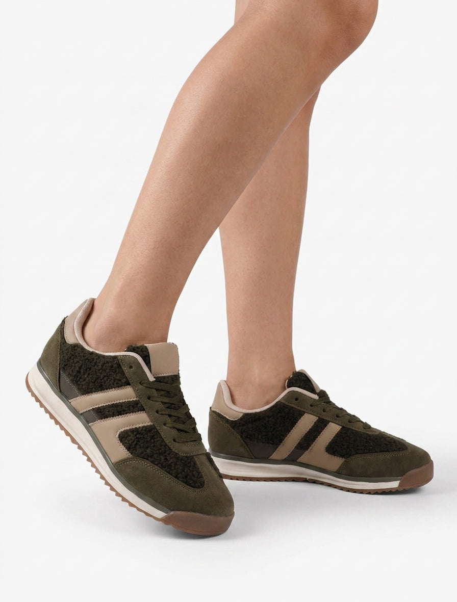 Baskets laine bouclée semelle crantée - Kaki