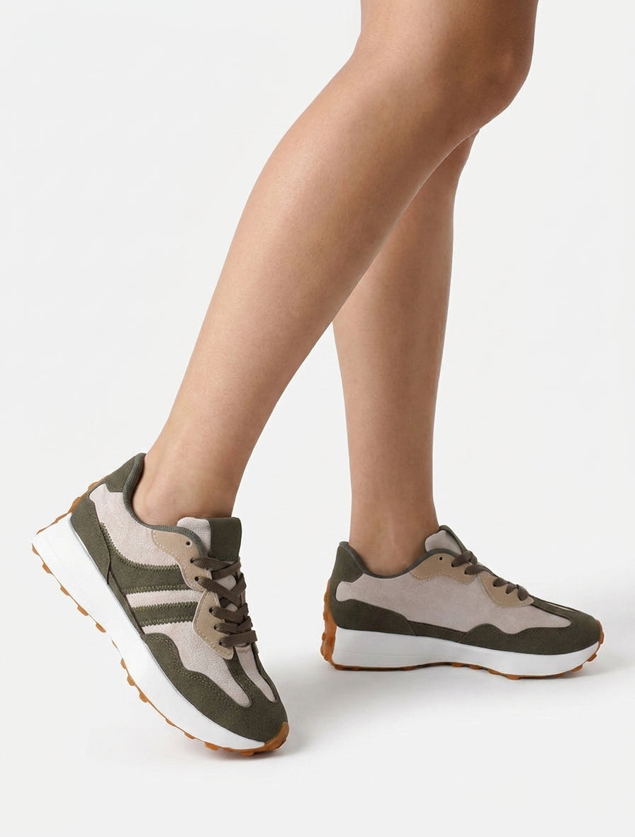 Baskets bimatière semelle épaisse - Kaki