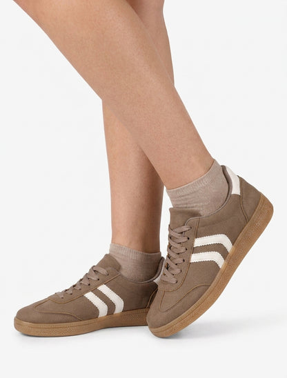 Sneakers simili nubuck à bouts ronds - Taupe