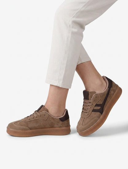 Baskets nubuck à lacets graphiques - Taupe