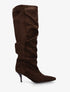 Bottes en suédine effet froncé à bouts pointus - Marron - 1