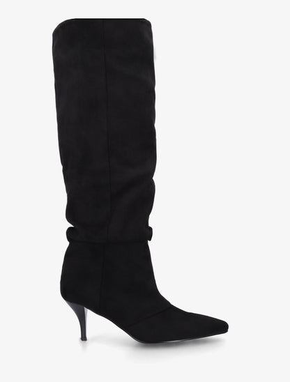 Bottes en suédine effet froncé à bouts pointus - Noir - 1