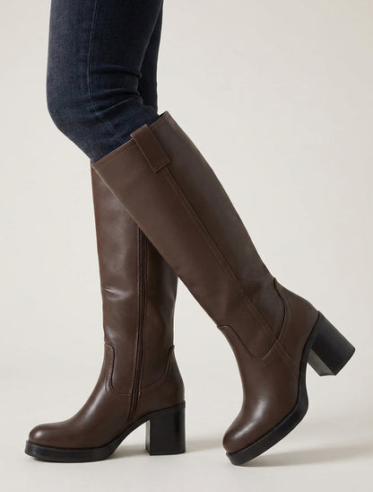 Bottes en simili talon carré - Marron