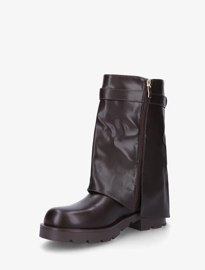 Bottines renversées à sangle et bijou - Chocolat - 3