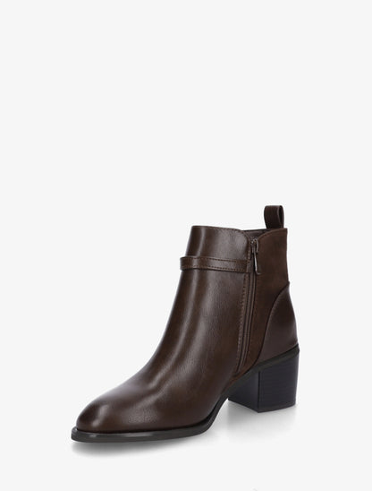 Bottines bimatière à boucle strassée - Marron - 3