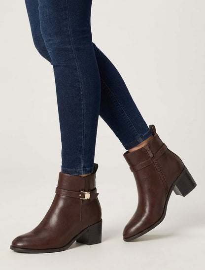 Bottines talon bloc simili - Marron