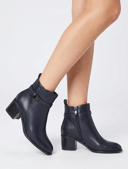 Bottines talon bloc simili - Marine