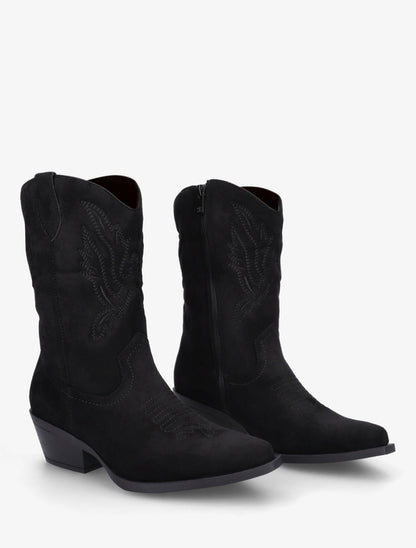 Bottines style santiags en suédine - Noir - 4