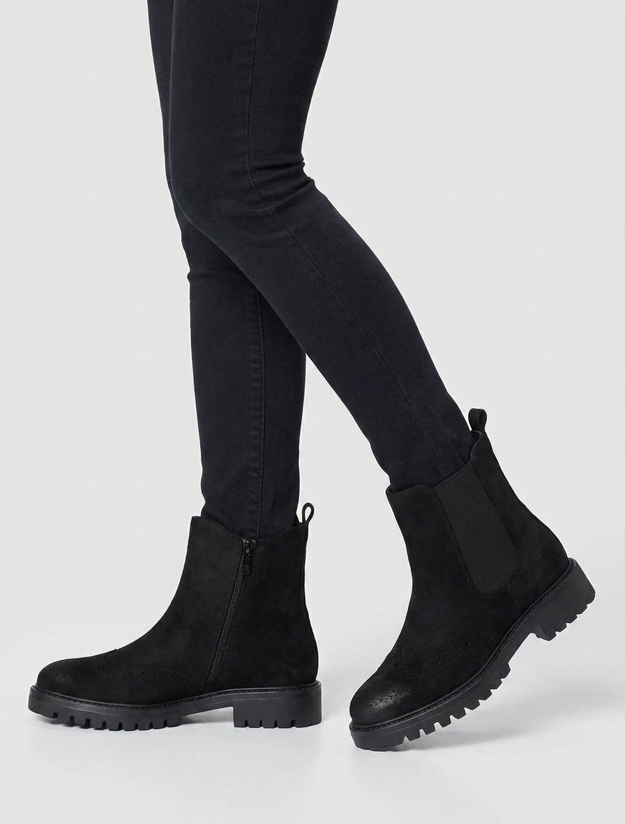 Bottines talon cranté effet usé - Noir