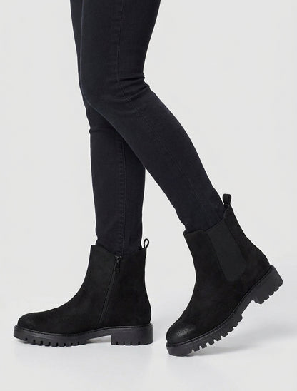 Bottines talon cranté effet usé - Noir