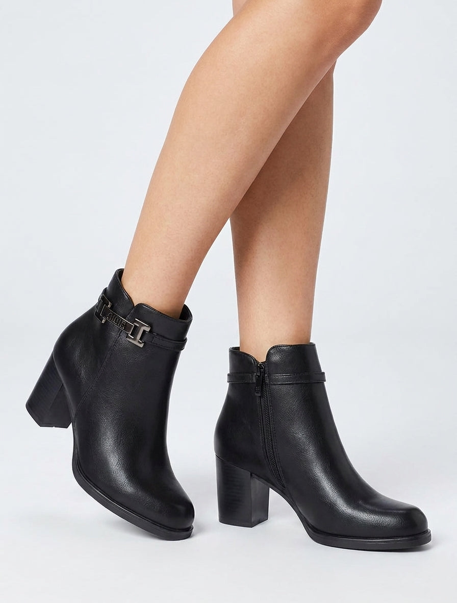 Bottines talon bloc à zip intérieur - Noir