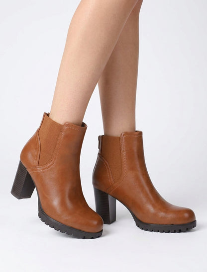 Bottines talon 8,5 cm semelle crantée - Camel
