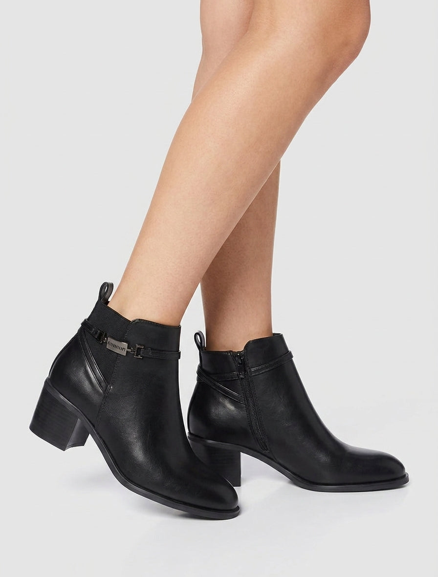 Bottines talon bloc zippées - Noir