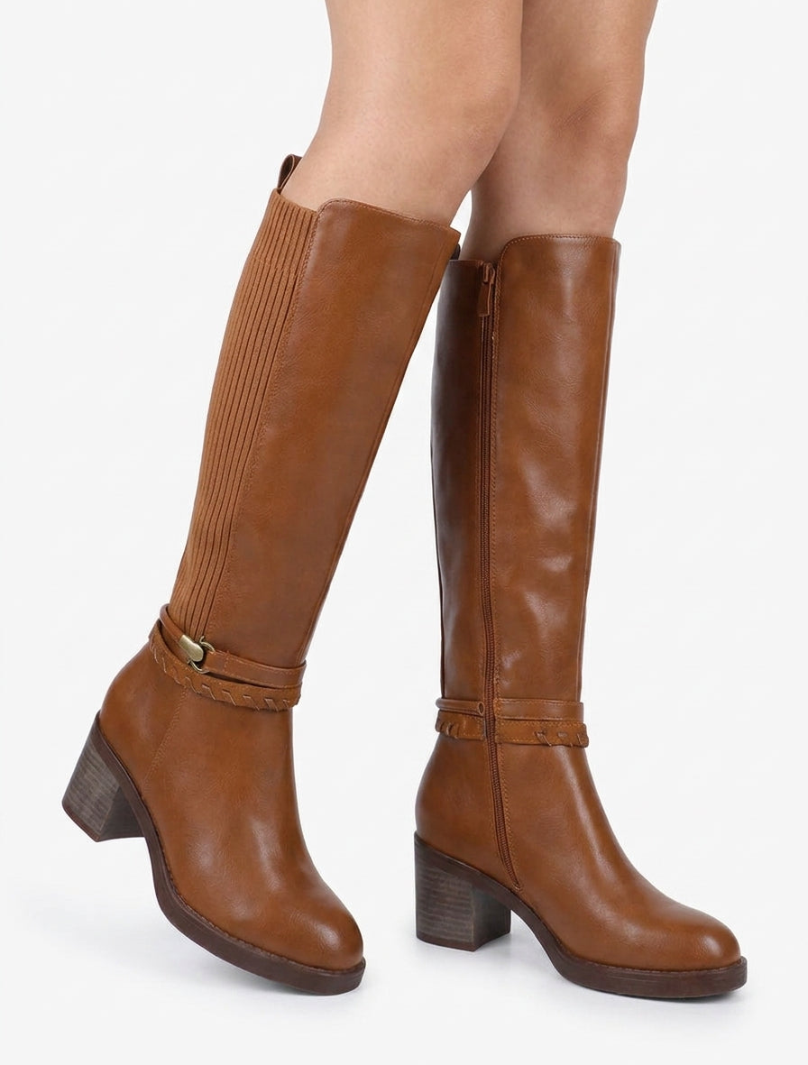 Bottes talon bloc à sangles - Camel