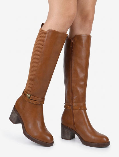 Bottes talon bloc à sangles - Camel
