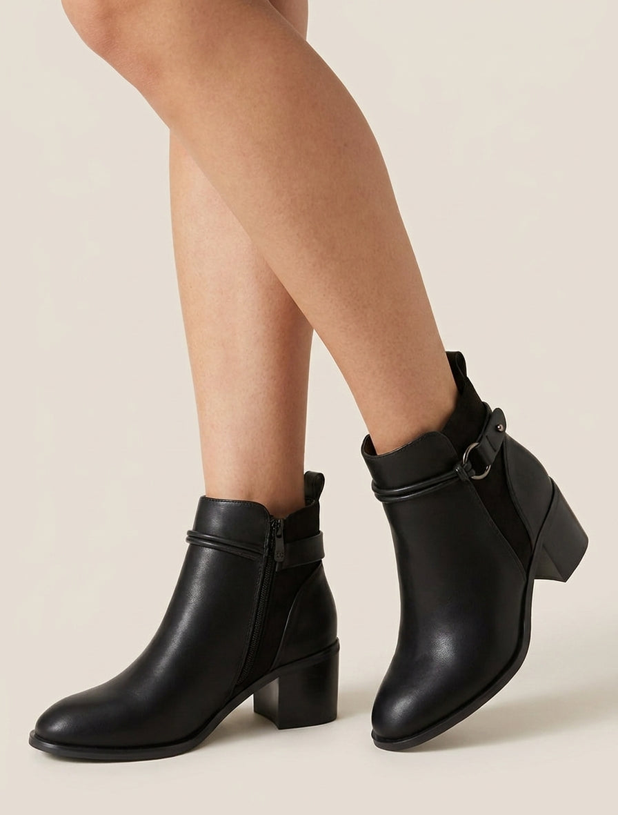 Bottines talon bloc avec sangle - Noir