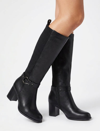 Bottes à talon bloc bimatière - Noir