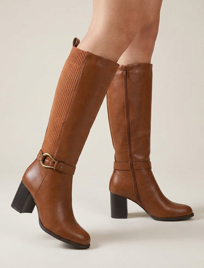 Bottes bimatière talon bloc - Camel
