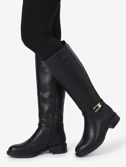 Bottes talon bloc à boucle - Noir