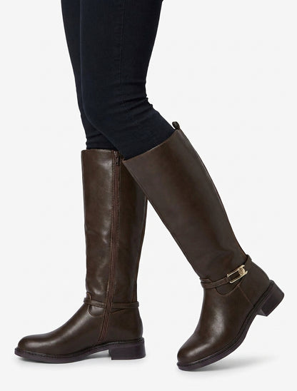 Bottes à talon bloc élastiquées - Marron