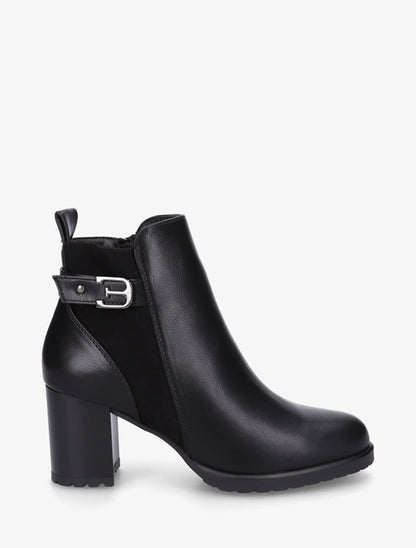 Bottines en simili et suédine à boucle métallique - Noir - 1