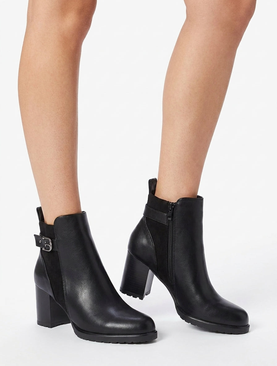 Bottines talon cranté à empiècements suédine - Noir